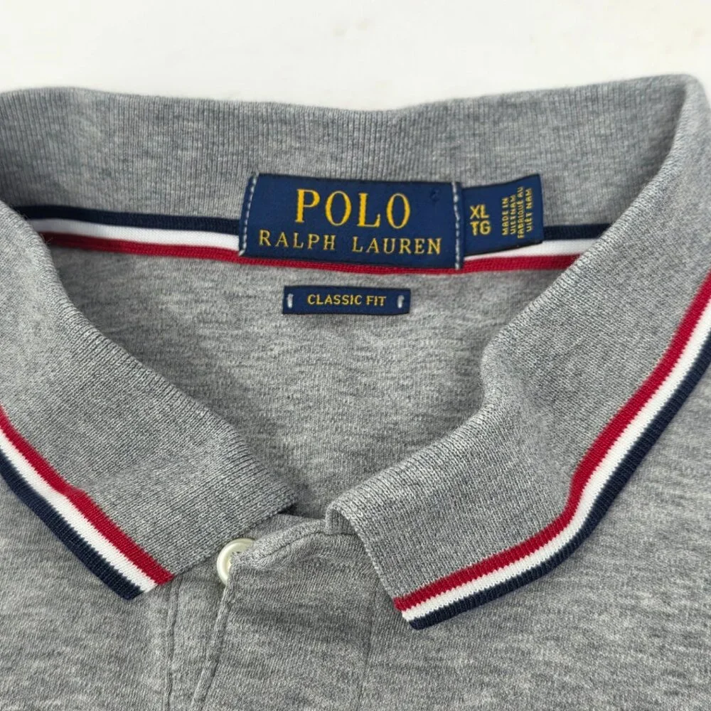 Polo Ralph Lauren Heather Gray Short Sleeve Stripe Polo Shirt Classic Soft XL